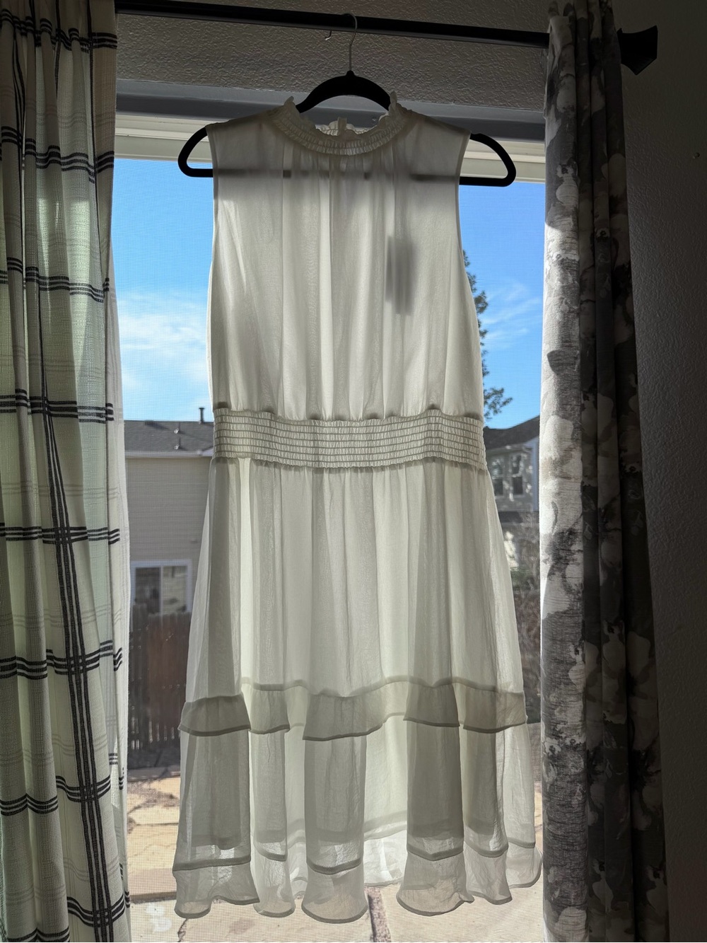 Emma & Michele Ivory Sleeveless Smocked-Waist Midi Dress